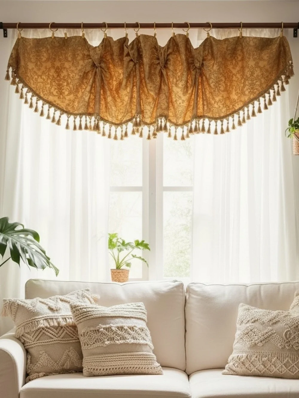 Gold Tassel Paisley Window Valance Elegant Window Treatment, Vintage Gold Tassel